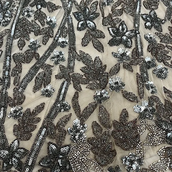 MAC DUGGAL Embellished Sleeveless Plunge Neck Low Back Gown Silver 5517 NWT - Picture 12 of 14